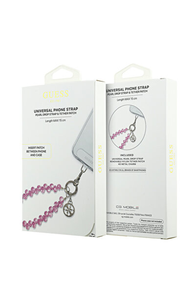 Guess Original Licensed 4g Metal Logo Crystal Stone Phone Wrist Strap Chain Pink