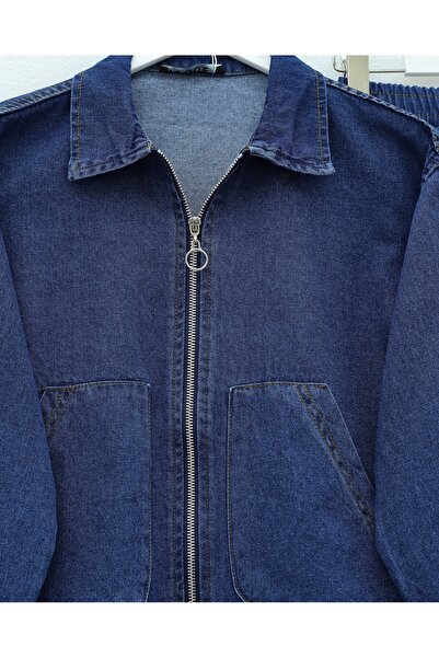 Modamorfo Denim Suit with Front Zipper and Double Pockets - Indigo