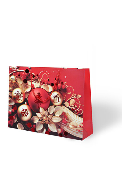 ALPJOY 32x26 Lüks Karton Çanta Varak Baskılı Yılbaşı Temalı 4 Adet