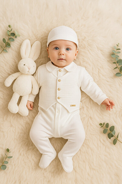 Ozz Baby Newborn Baby Boy Vest with Detailing Muslin 5-Piece Hospital Release Zibin Set