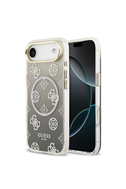 Guess iPhone 17 Air Compatible Case Licensed M-Safe Featured Glitter Peony Patterned Silicone Cover Black