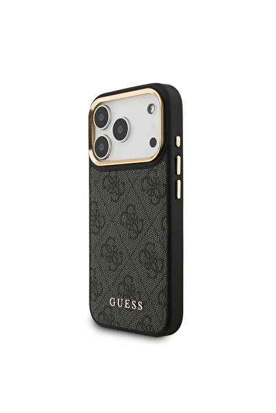Guess iPhone 17 Pro Compatible Case Licensed M-Safe Featured with Strap and 4g Logo Card Holder Cover Black