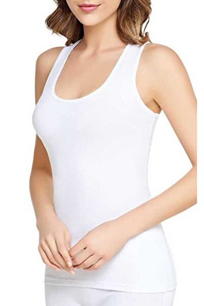 MultiPa Tutku White Women's Cotton Ribbed Tank Top with Straps, 2 Pieces