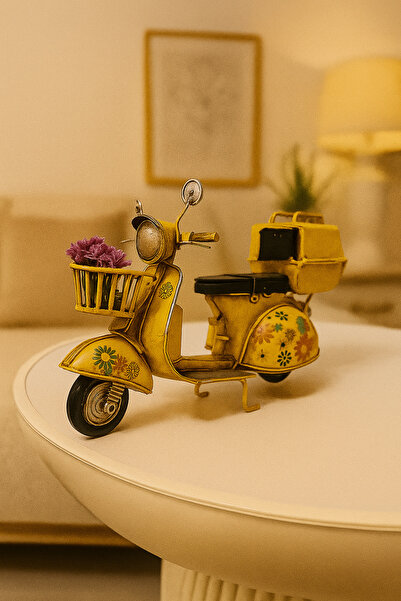 VALENZA STORE Dekoratif Sarı Metal Scooter Sepetli