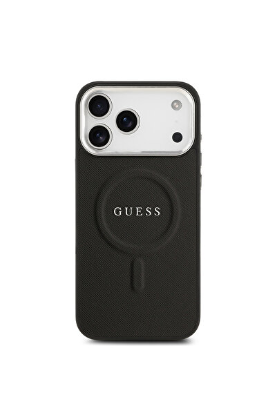 Guess iPhone 17 Pro Max Compatible Case Licensed M-Safe Featured Classic Text Logo Pu Cover Black