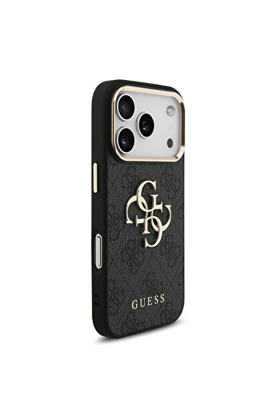 Guess iPhone 17 Pro Case Licensed Gold with Camera Frame 4g Patterned Large 4g and Text Logo Black