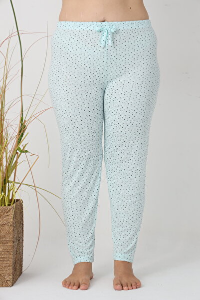 Serena Pantaloni de pijama damă Big Size, turcoaz cu puncte negre, 85% vâscoz...