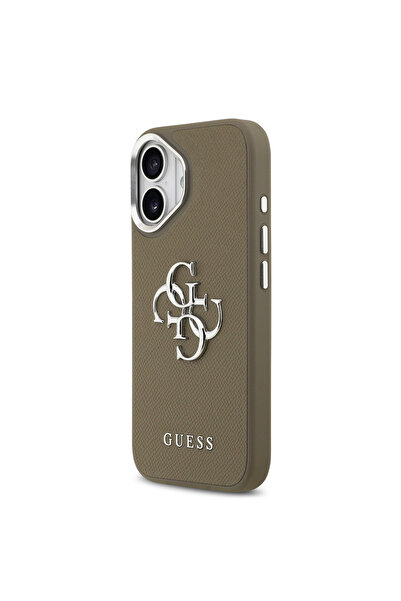 Guess iPhone 17 Compatible Case Original Licensed Grained 4g Metal Big Logo Cover Brown