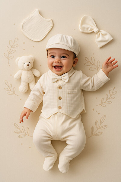 Ozz Baby Newborn Baby Boy Vest with Detailing Muslin 5-Piece Hospital Release Zibin Set