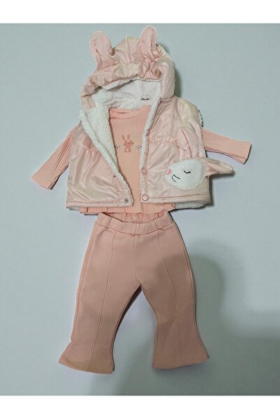 MİLAYS LİFE HOME COLLECTİON Baby Girl 3-Piece Set with Rabbit Embroidery and Pockets, 100% Cotton. Welsoft Lamb Lining Inside the Coat