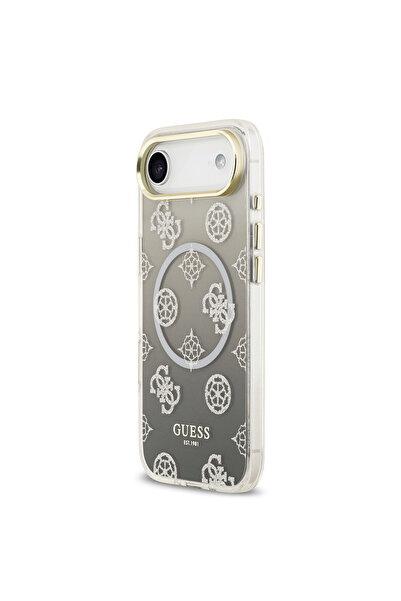 Guess iPhone 17 Air Compatible Case Licensed M-Safe Featured Glitter Peony Patterned Silicone Cover Black