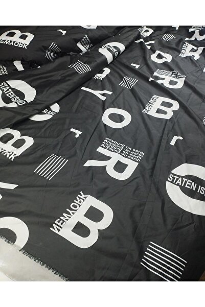 Kumaş Parça Ύφασμα χωρίς ραφές ινών με λευκή γραφή σε μαύρο (Πλάτος 140 cm x ...