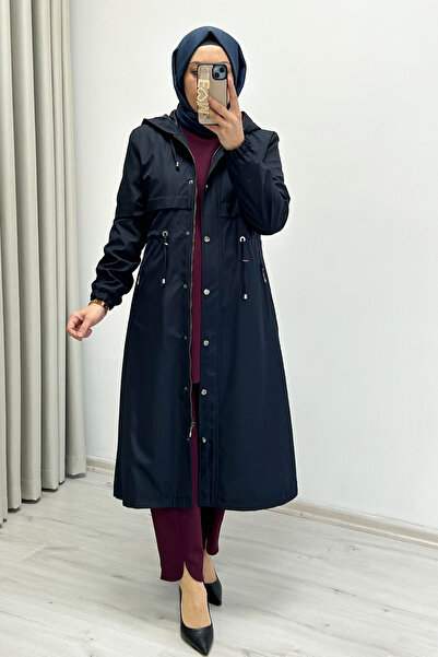 T Moda Store Tripen Kapüşonlu Fermuar ve Çıtçıt Kapamalı Su Geçirmez Astarlı Trençkot
