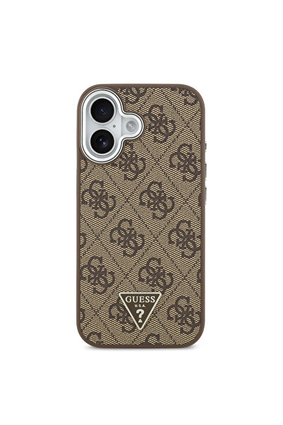 Guess iPhone 17 Case Licensed M-Safeli Silver Camera Frame Triangle Logo 4g Patterned Brown