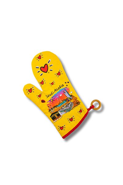 GIFTAT قفاز فرن حراري بتصميم معالم السعودية مع قلوب تعبيرية