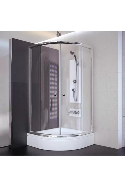 Sırduş 80x80x180 Oval Parlak Profil Şeffaf Cam Duş Kabini & 80x80x16 Panelli Duş Teknesi Set