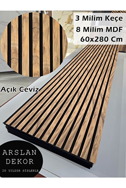 Panel 60x280 Açık Ceviz Akustik | Keçe Kaplamalı MDF | Modern Duvar Paneli