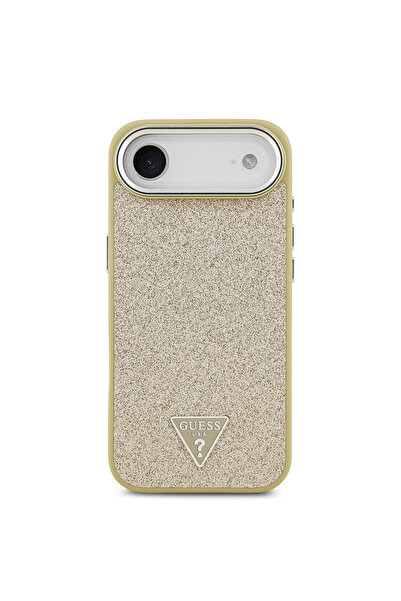Guess iPhone 17 Air Compatible Case Licensed M-Safeli Metal Camera Frame Triangle Logo Glitter Gold