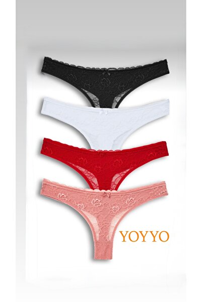 YOYYO Γυναικείο Σετ Τανγκά 4 ΤΕΜΑΧΙΩΝ Γυναικεία Εσώρουχα Πλυντήριο Δαντέλα, Βαμβακερό