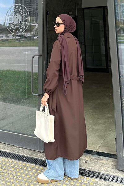 lamelif Μανίκια ελαστικά λεπτομερή καμπαρντίνα καφέ