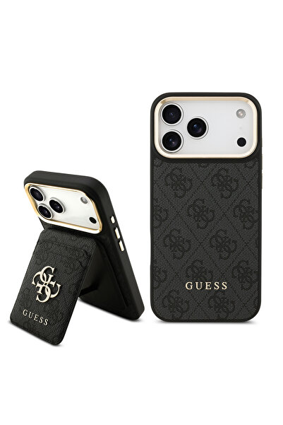 Guess iPhone 17 Pro Max Uyumlu Kılıf Lisanslı M-safeli 4G Metal Büyük Logolu Kartlıklı Kapak Siyah