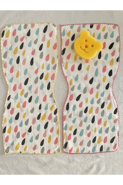 MASALBABY 2-Pack 100% Cotton Organic Colored Muslin Baby Shoulder Cover / Shoulder Diaper Wipes / Bath Sponge Gift