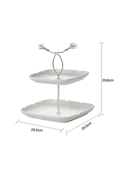 Malooki Two-tier porcelain serving platter with decorative silver frame – 25.5 × 29.8 cm