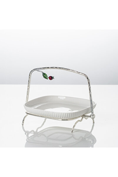 Malooki Porcelain serving platter with decorated metal stand, 25 cm