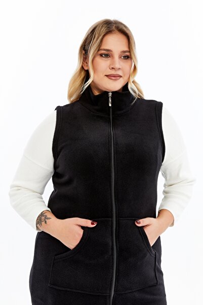 Nehir tekstil Mock Neck Kangaroo Pocket Solid Color Unisex Long Fleece Vest