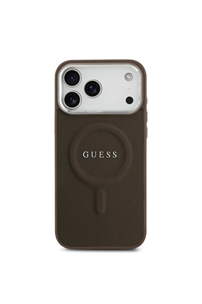 Guess iPhone 17 Pro Compatible Case Licensed M-Safeli Classic Lettering Logo Pu Leather Cover Brown