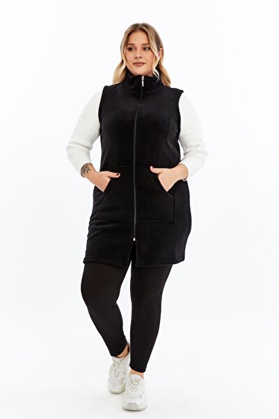 Nehir tekstil Mock Neck Kangaroo Pocket Solid Color Unisex Long Fleece Vest