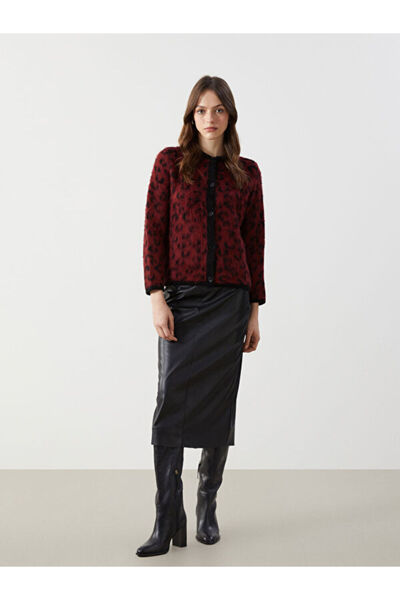 LC Waikiki Crew Neck Leopard Patterned Women's Knitwear Cardigan