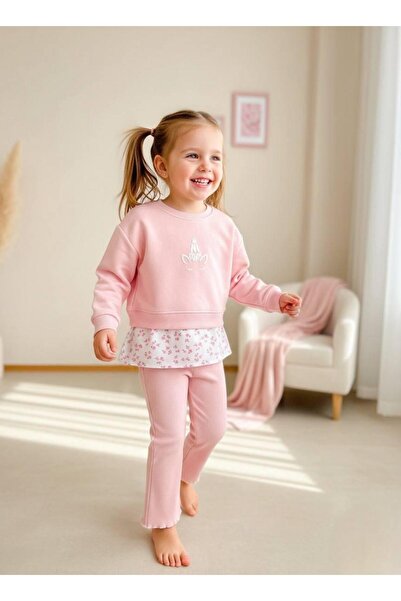 UNİCORNKİDS Girl's Floral Patterned Top and Bottom Set