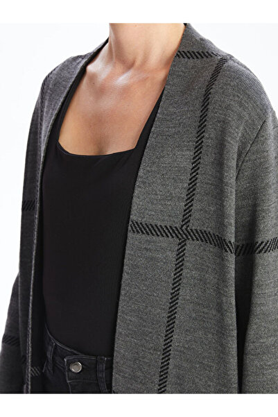 LC Waikiki Shawl Collar Plaid Long Sleeve Women's Knitwear Cardigan