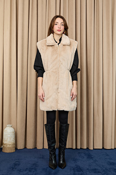 Modamorfo Women's Hooded Elastic Waist Plush Vest - 15235Ylk