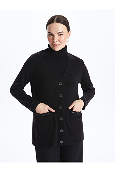 LC Waikiki V-Neck Embroidered Long Sleeve Women's Knitwear Cardigan