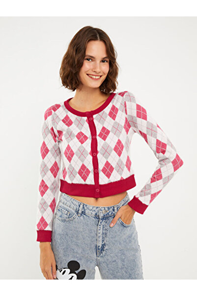 LC Waikiki Crew Neck Diamond Patterned Long Sleeve Women's Knitwear Cardigan