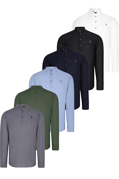 Dewberry Set of Six G783 Judges' Collar Shirt-Black-White-Blue-Dark Blue-Anth...