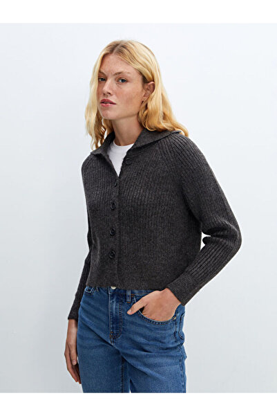 LC Waikiki Jacket Collar Textured Women's Knitwear Cardigan