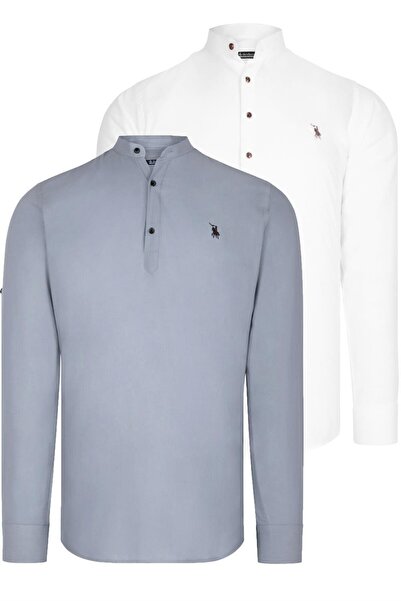 Dewberry Double Set G783 Judgment Collar Shirt-White-Grey