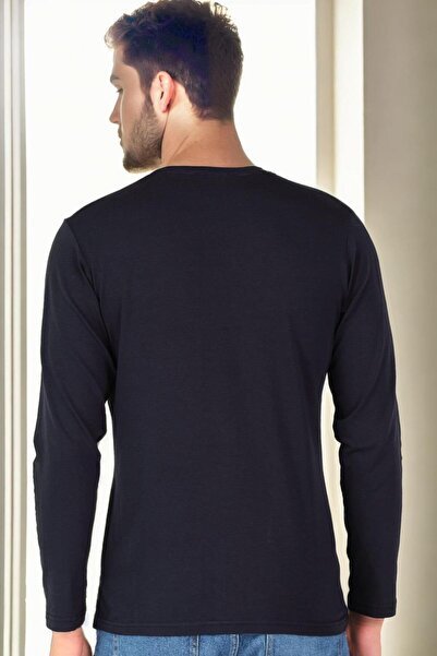 Dewberry T9587 V-Neck Men's Long Sleeve T-Shirt-Dark Blue