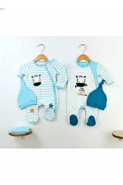 OREVİA Baby Zebra Erkek 2'li Şapkalı Tulum Set