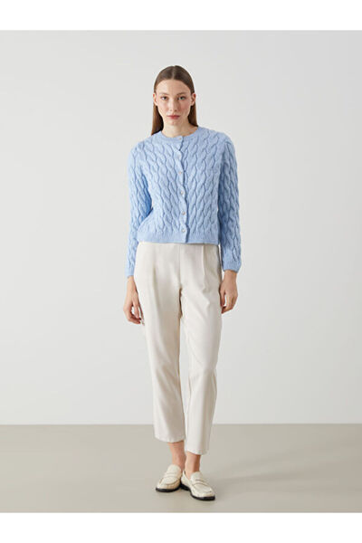 LC Waikiki Crew Neck Self Patterned Women's Knitwear Cardigan