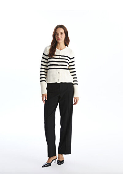 LC Waikiki Crew Neck Striped Women's Knitwear Cardigan
