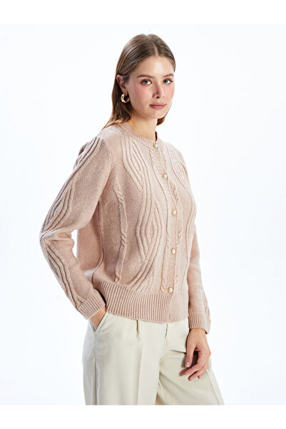 LC Waikiki Crew Neck Self Patterned Women's Knitwear Cardigan