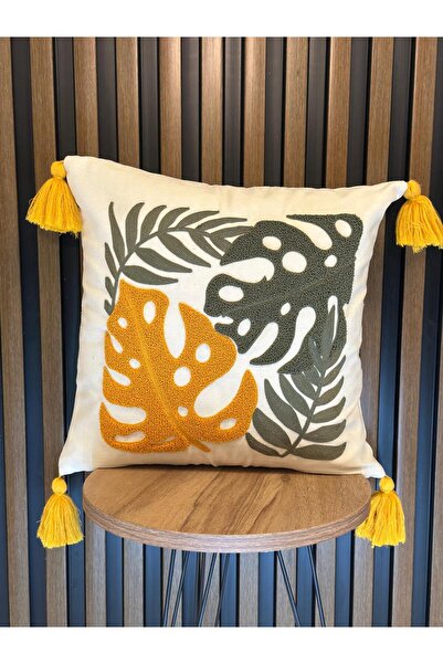 AYS DEKOR (قطعتان) غطاء وسادة مطرز بشراشيب، طقم من قطعتين، مقاس 43×43 سم