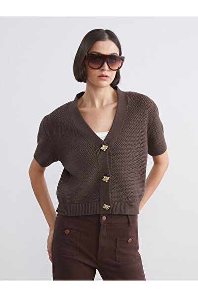 LC Waikiki Short Sleeve Button Detailed Women's Knitwear Cardigan