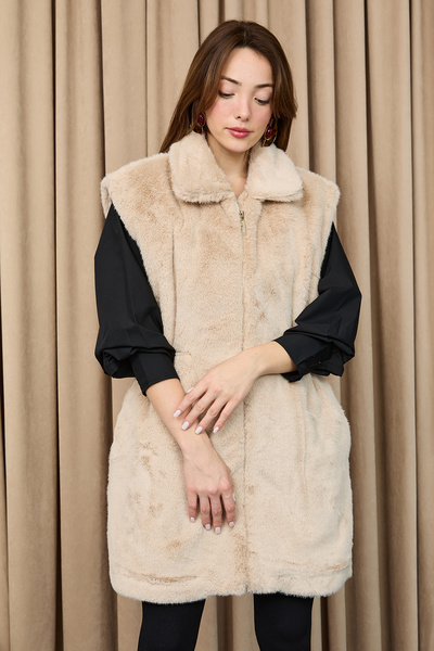 Modamorfo Women's Hooded Elastic Waist Plush Vest - 15235Ylk