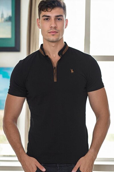 Dewberry T9571 Zippered Men's T-Shirt-Black