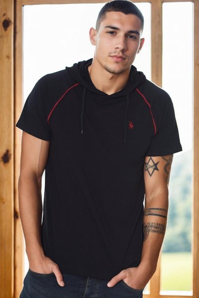Dewberry Men's Hooded Cotton T-Shirt Dark Navy Blue T8570